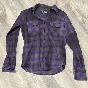 Social Collision Mens Flannel Shirt Small Purple Plaid Button Up Long‎ Sleeve